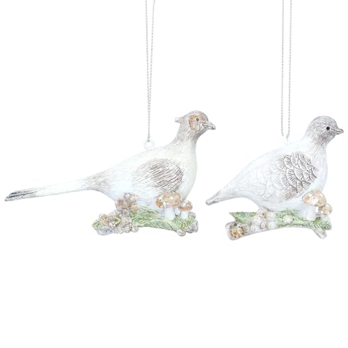 Image of Gisela Graham Cream Resin Partridge Hanging Tree Decoration Set of 2