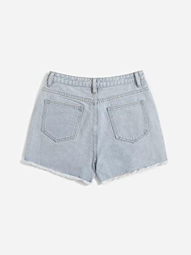 Soly Hux Girl's Ripped Raw Hem Denim Shorts High Waisted Straight Leg Summer Jeans Shorts Light Blue 10-11Y #TOP1