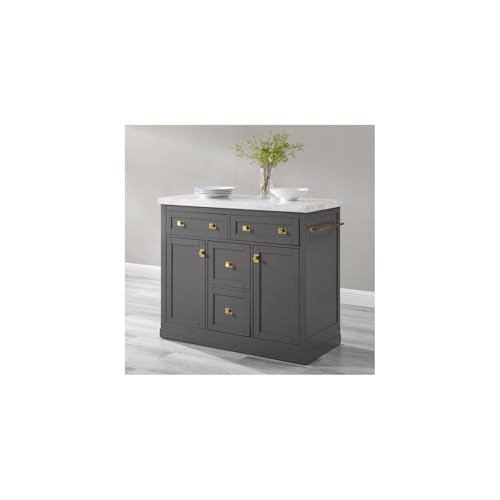 HomeStock Rustic Ranch Kitchen Island with Faux Marble Top, Gray Finish, 20