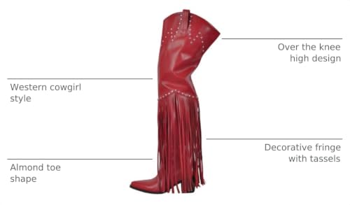 Image of richealnini Western Thigh High Cowboy Boots with Fringe Over Knee Wide Calf Cowgirl Boots