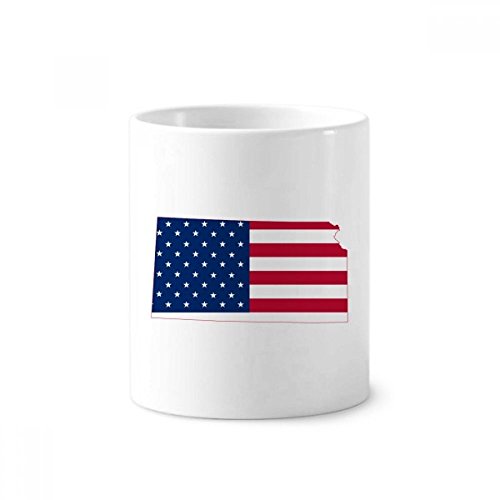 Tasse blanche Kansas USA drapeau multicolore pour ranger vos pinceaux et stylos sur le bureau