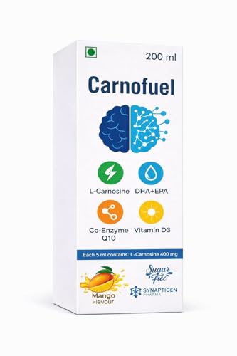 Image of Carnofuel Syrup For Kids | L-Carnosine 400 mg per 5 ml | Supports Brain Development, Speech, Memory & Focus | Specially for children with Autism & ADHD | With DHA, EPA, Coenzyme Q10 & Vitamin D3 | 200 ml