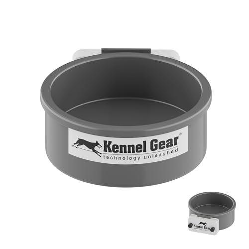Kennel-Gear Dog Crate Water Bowl No Spill 20oz Food-Grade Polypropylene Feeder Secure Crate Mount with Covered Parts Travel-Ready & Easy to Clean (Grey)