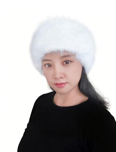Lina & Lily Women's Winter Headband Head Ear Warmer Long Pile Faux Fur (White)