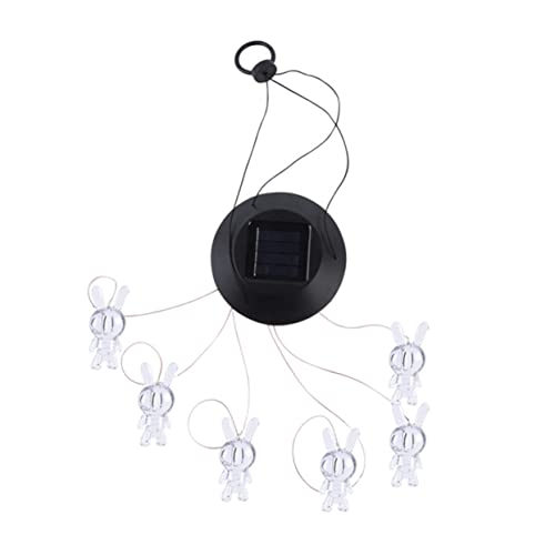 SUPVOX Luz De Carillón De Viento Solar Conejo Paraguas Árbol Campanas De Viento Solares Linternas Ligero Iluminado Inusual Exterior Conejito Único Impermeable Black El Plastico