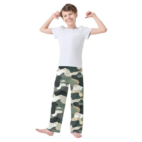 Boys' Pants Trendy Deep Green Camo Long Bottoms Jogger Pants Elastic Waist Trousers with Pockets S-XL2