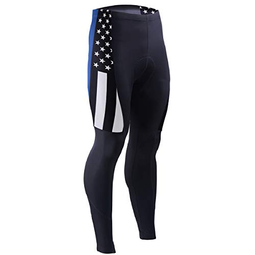 DerlonKaje Men's Bicycle Pants Thin Blue Line American Police Flag Cycling Tights MTB Leggings