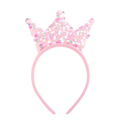SuPoo Sequin Headband for Girls Bling Pink Princess Crown Headband Glitter Head Bands Halloween Party Hair Bands Sparkly Hair Accessories for Birthday Back to School Christmas