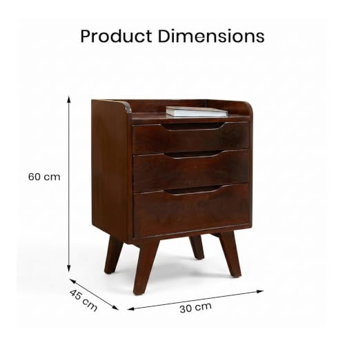 Image of SHIKHA WOOD CRAFT Sheesham Wood Bedside End Table with 3 Drawer Storage Wooden Night Stand for Bedroom Living Room Home (Rosewood Finish)