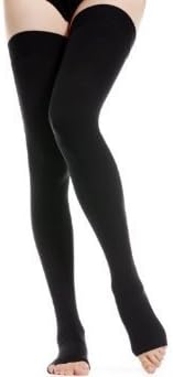 BriteLeafs Opaque Thigh High Compression Stockings Firm Support 20-30 mmHg, Open Toe, Lace Top, Gradient Compression