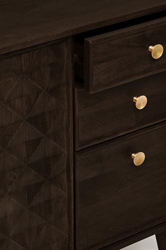Image of The Attic Diamond Sideboard Walnut, Multipurpose Cabinet for Kitchen and Living Room Storage, Classy Sideboard, Solid Mango Wood, Walnut Matte Finish