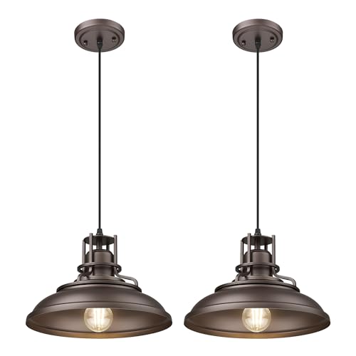 FEMILA Industrial Pendant Lights Fixture,2 Pack Farmhouse Hanging Lights for Kitchen Island,12' Oil Rubbed Bronze Finish, 4FY15-MP-2PK ORB