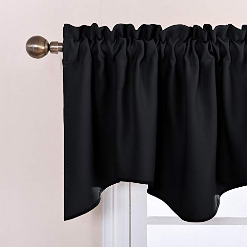 Nicetown Black Valances For Windows - Energy Efficient Small Short Tiers Scalloped Valance Blackout Curtain Drapes For Dining Room/Living Room/Bathroom/Cafe Window, Set Of 2, W52 X L18 #TOP18