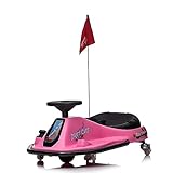 LUIBAS Ride on Electric Drift Car for Kids, 24V Battery Powered Ride on Car with Seatbelt, Low-Power Alarm, LED Lights, Brushless Motor, Flag, Ride On Toys for Boys Girls Ages 3+, Pink