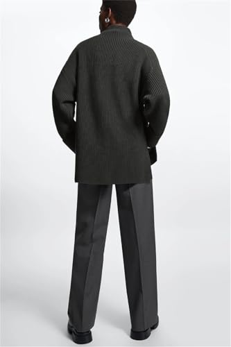 Womens Casual Standard Style High-Neck Shoulder Sleeve Sweater Loose Fitting Mock Neck Long Sleeve Pullover Knit Top3