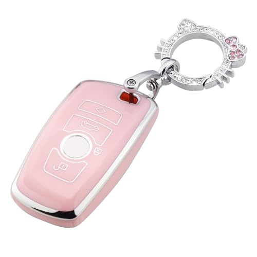 Image of Pangpai Pink Key Fob Cover for BMW, Soft TPU Key Case Protection with Bling Keychain Fit for BMW 2 5 6 7 X1 X2 X3 X5 X6 Series