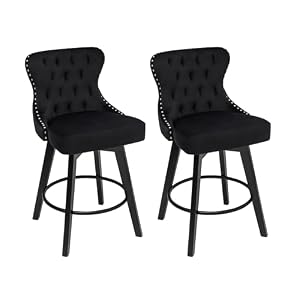 Counter Stools,26" 360 Free Swivel Barstools with Nail Head and Back, Bar Stools with Solid Wood Legs for Kitchen Island and Bar,Set of 2,Velvet in Black Counter Stools26 360 Free Swivel Barstools with Nail Head and Back Bar Stools with Solid Wood Legs for Kitchen Island and BarSet of 2Velvet in Black