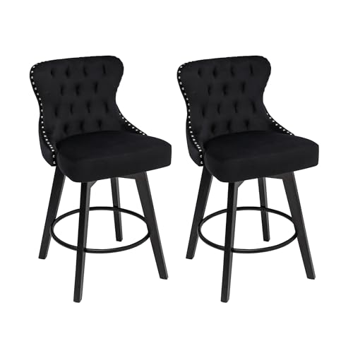 Counter-Stools26-360-Free-Swivel-Barstools-with-Nail-Head-and-Back-Bar-Stools-with-Solid-Wood-Legs-for-Kitchen-Island-and-BarSet-of-2Velvet-in-Black Counter Stools26 360 Free Swivel Barstools with Nail Head and Back Bar Stools with Solid Wood Legs for Kitchen Island and BarSet of 2Velvet in Black