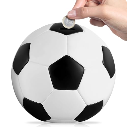 PORFOYO Tirelire de Football, 19 cm, créative, tirelire de basketball, caisse de monnaie incassable, pour décoration, cadeau, jouet, 19 x 19 x 18 cm, noir et...