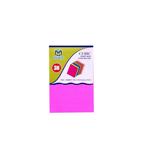 Image of Cubic Prompt Neon Sticky Notes - Pink | Pack of 1 | 10cm x 15cm (4 inchx6 inch), 100 Sheets - Ruled Self-Adhesive Note Pad for Office, School & Daily Planning