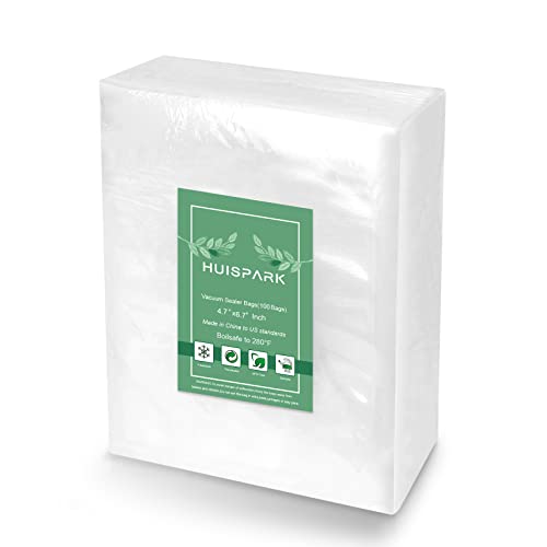 HUISPARK 4.7x6.7 inch Disposable Clear Nylon Food Vacuum Sealer Bags, 100 Count, Layered Poly Nylon and PE, Self Seal, Air-tight and Moisture-blocking, Microwave Safe, Sous Vide, Freezer Storage