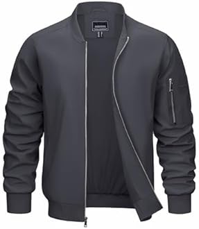 CRYSULLY Mens Lightweight Bomber Jackets Full Zip Up Casual Golf Windbreaker Fashion Stylish Coat with Pocket