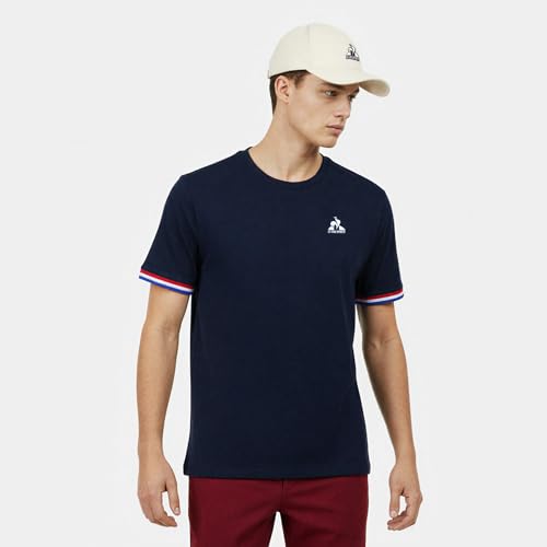 T-Shirt Le Coq Sportif Brodé en Coton Élasthanne Bleu M