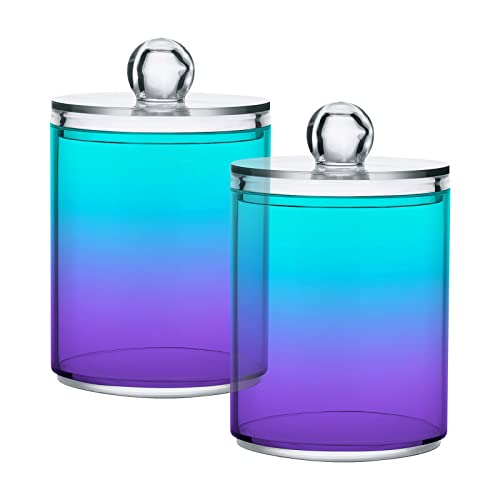 Bright Turquoise Purple Qtip Dispenser Apothecary Jars Bathroom Qtip Holder Storage Canister Plastic Jar 10 Oz for Cotton Ball Swab Round Pads Floss 2pcs