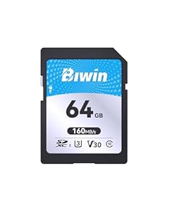 Biwin SD160 SDXC Speicherkarte 64GB - Lesen bis zu 160 MB/s - V30 UHS-I U3 Klasse 10-4K UHD Videos für Videoaufnahmen von Digitalkamera Canon Sony usw.