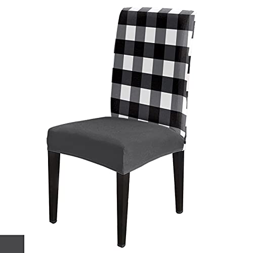4Pcs Dining Chair Covers Protector Stretch Removable Washable Seat Cushion Slipcover,Buffalo Plaid Black And White Checker Seat Cover Spandex For Dining Room Restaurant Hotel,Tartan Check Lattice #TOP18