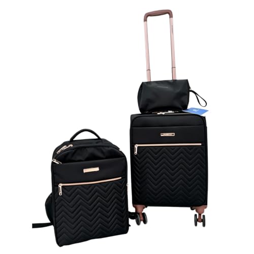 Image of Travelhouse 3 Piece Luggage Set 20 Inch Carry On Suitcase with Backpack | Includes toiletry bag. Water-resistant softshell luggage with easy access front pocket and double spinner wheels.