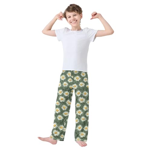 Daisy Flowers Long Pajama Pants Elastic Waist PJ Bottoms with Pockets S A1114013