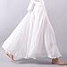 ASHER FASHION Women's Bohemian Style Elastic Waist Band Cotton Linen Long Maxi Skirt Dress (105CM, White)