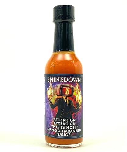 Shinedown Mango Habanero Hot Sauce aka Attention, Attention, This is Hot! 5oz Heat Level 5 - Torchbearer Sauces All Natural, Extract-Free, Made in USA