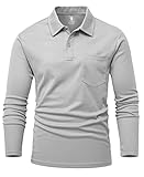 YSENTO Herren Poloshirts Langarm Golfshirts Schnelltrocknend Atmungsaktiv Outdoor Funktionell Tennis Arbeit Casual Polo T-Shirts Tops mit Brillenhalter(Hellgrau,XL)