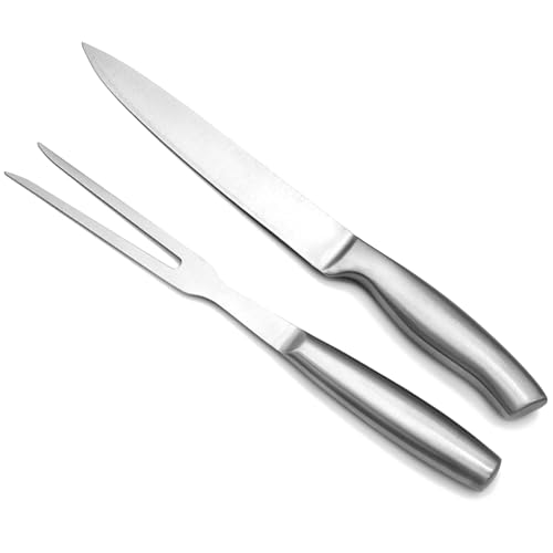 Foto von Robin Goods® 2-teiliges Tranchierbesteck-Set - Grill-Besteck aus rostfreiem Edelstahl - Fleischmesser und Fleischgabel - Bratengabel - Koch- und Küchenzubehör