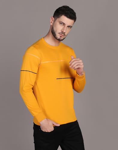 Image of INKKR Striped Men's Round Neck Mustard Full Sleeve T-Shirt