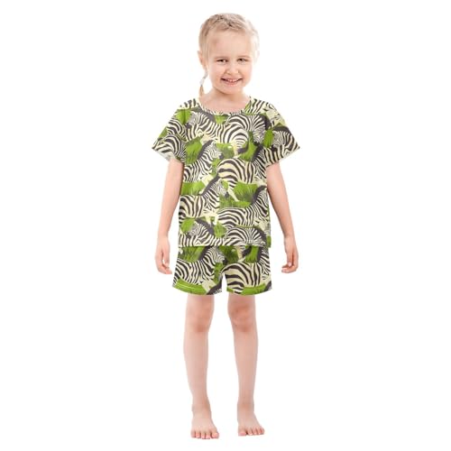 ALAZA Zebra Leaf Animal Pajamas Short Sleeve 2 Piece Sleepwear Top and Bottom Pajama Set Unisex3