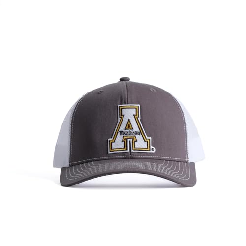 Nudge Printing App State Hat Appalachian State University Mountaineers A Logo Embroidered Patch Trucker Hat with Snapback Baseball Cap (Charcoal Front with White Mesh)