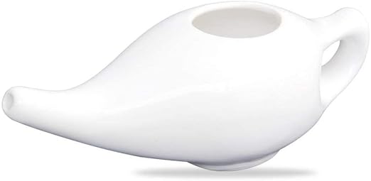 Leak Proof Durable Ceramic Neti Pot Comfortable Grip | Microwave and Dishwasher Friendly Natural Treatment for Sinus and Congestion (White)