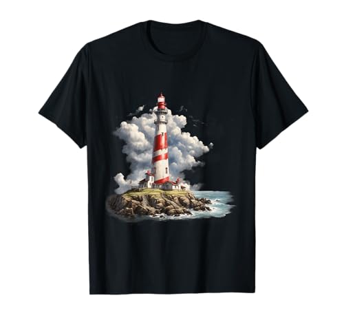 Fun Lighthouse Tshirt. Light House W/Clouds, Ocean Shore T-Shirt