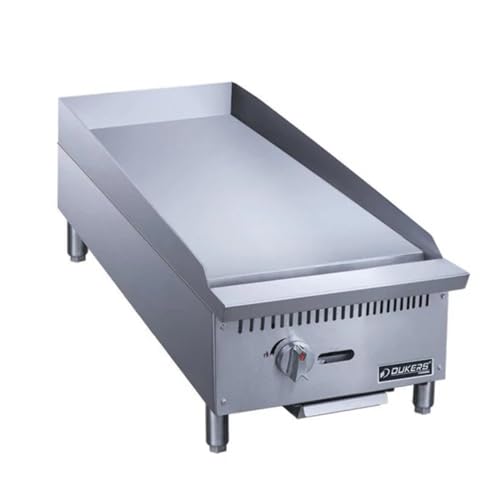 Dukers DCGM12 12 in. W Commercial Countertop Gas Griddle, 1 Burner, NG/LPG 30,000 BTU 3/4 Plate (Natural Gas/Liquid Propane) with Manual Controls