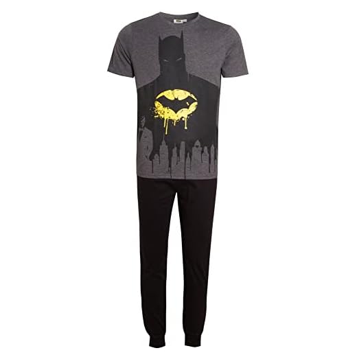 DC Comics Conjunto de pijama de Batman para hombre, camiseta de manga corta + pantalones de salón, Negro, S