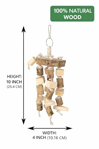 Image of KSK Natural Wood Bird Chewing & Foraging Hanging Accessory for Budgies, Cockatiels & Parrots | Wooden Cage Activity Block (10 Inch)