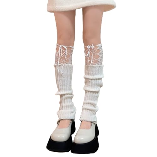 Yelaivp SOC880 Y2K Ribbed Knit Leg Warmers With Lace Patchwork 80S Gyaru Cute Ankle Heap Socks cover