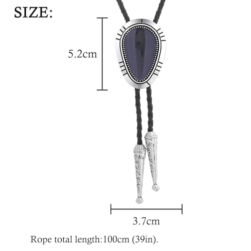 Image of HUABOLA CALYN Bolo Tie for Men Women, Native American Rodeo Cowboy Turquoise /Scorpion /Tiger Eye /Black Agate Leather Necktie