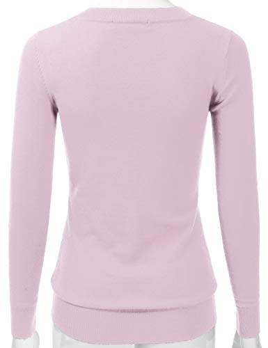 Image of EIMIN Women's Long Sleeve V-Neck Slim Fit Pullover Soft Knit Top Sweater Orchid XL