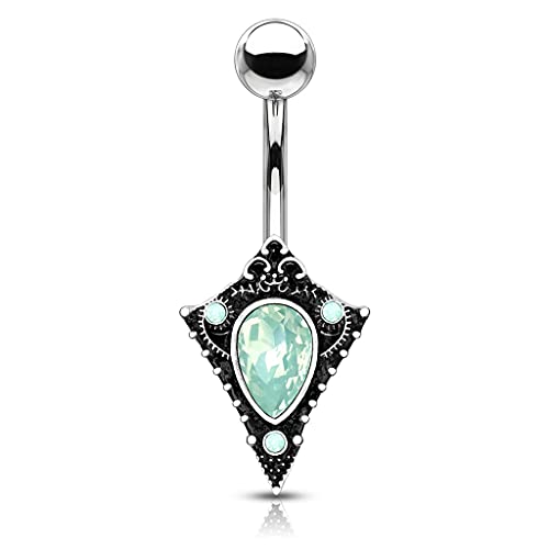 PSUM Unisexo Piercing En El Ombligo Tribal Antiguo Acero Inoxidable Latón Opalita Verde 1.6mm x 10mm HBJ-NSJ-012-ATS Cover