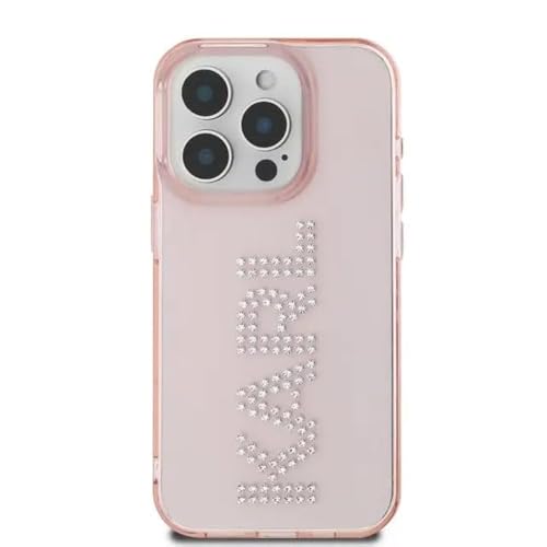 CG MOBILE Karl Lagerfeld IML Coque Rigide pour iPhone 16 Pro, avec Logo Strass, Profil Fin, légère, Facile à Clipser, Protection Contre Les Chutes, Emballage Durable, Rose