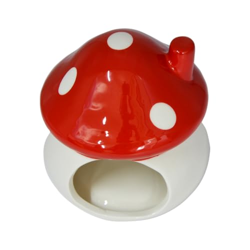 Image of AnRui Cute Mushroom Fish Tank Decoration Ceramic House Aquarium Accessories Hideout Cave Ornament for Small Fish, Shrimp, Goldfish and Reptiles, Red